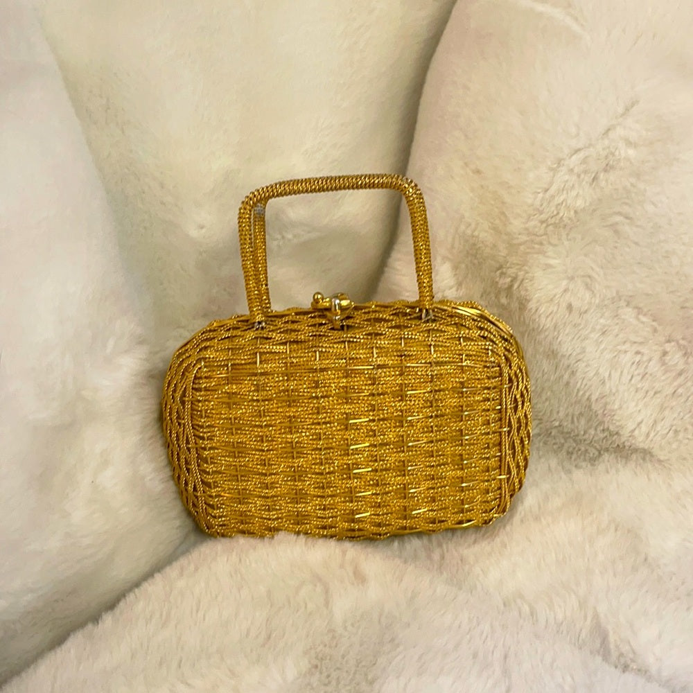 Vintage 80s Gold metal clutch with feet metallic