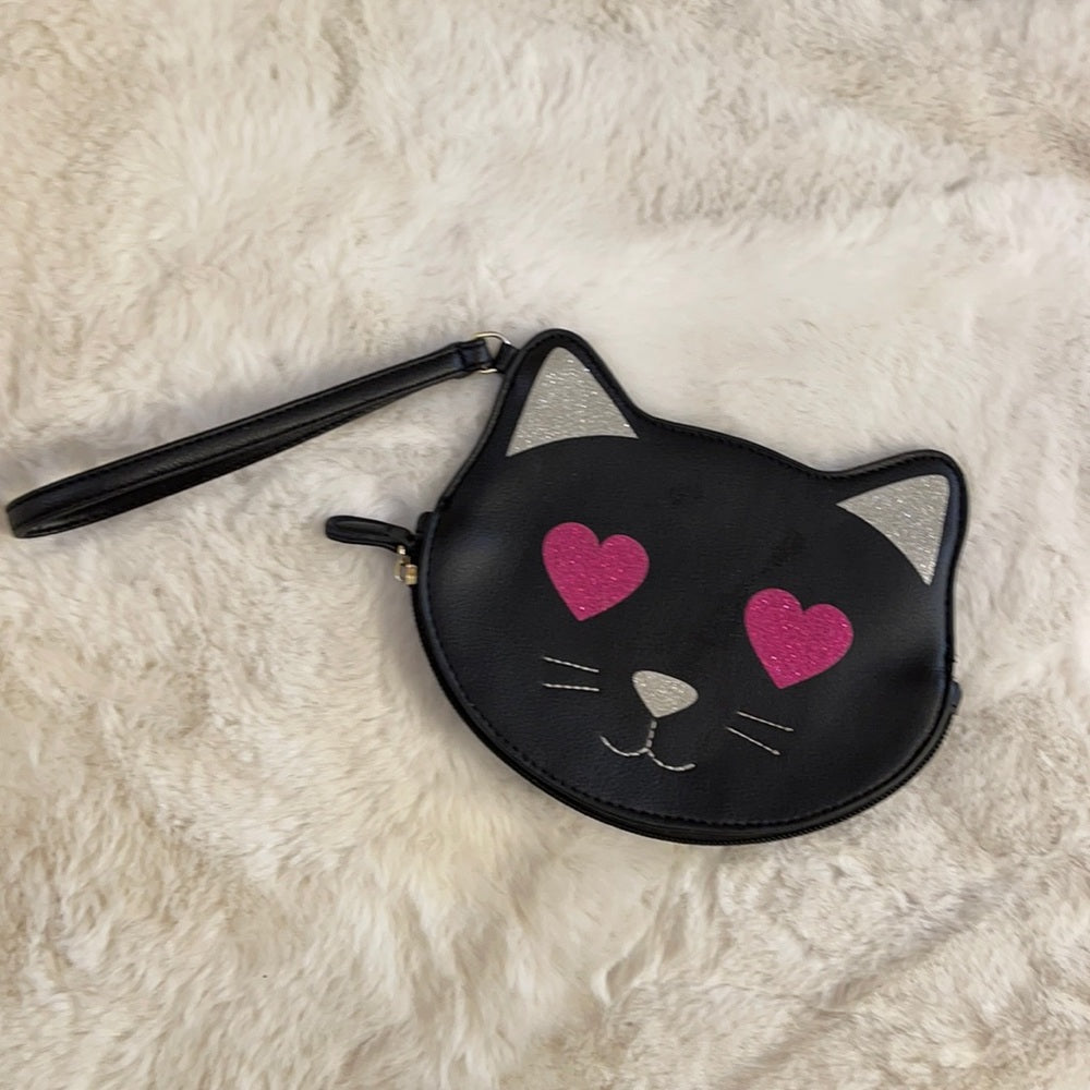 Betsey Johnson Kitten Clutch w/ card holder sparkle hearts