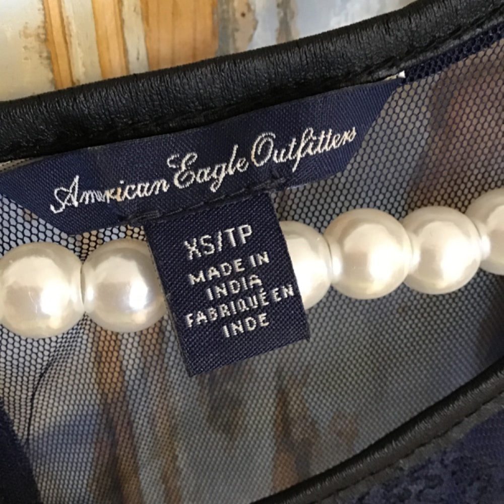 American Eagle dark blue embroidered glass beads dress Sz XS
