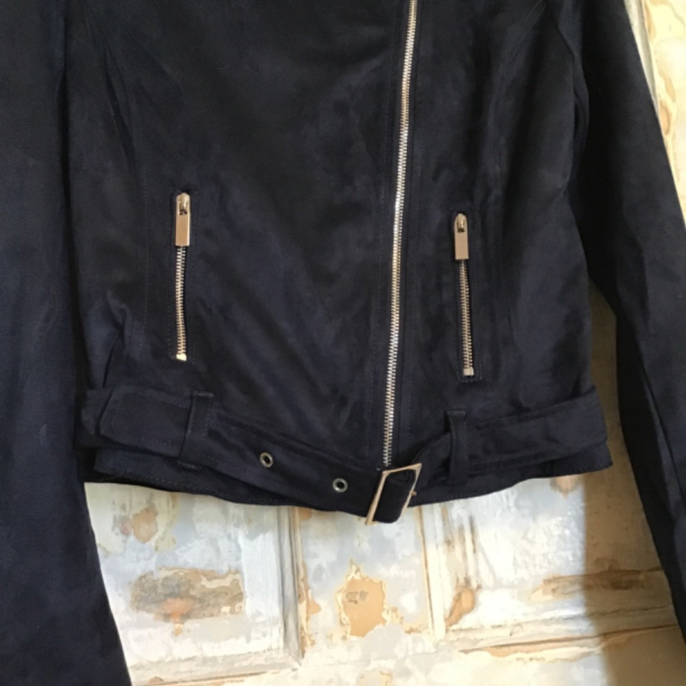 Wildflower dark blue suede zip up jacket Sz S