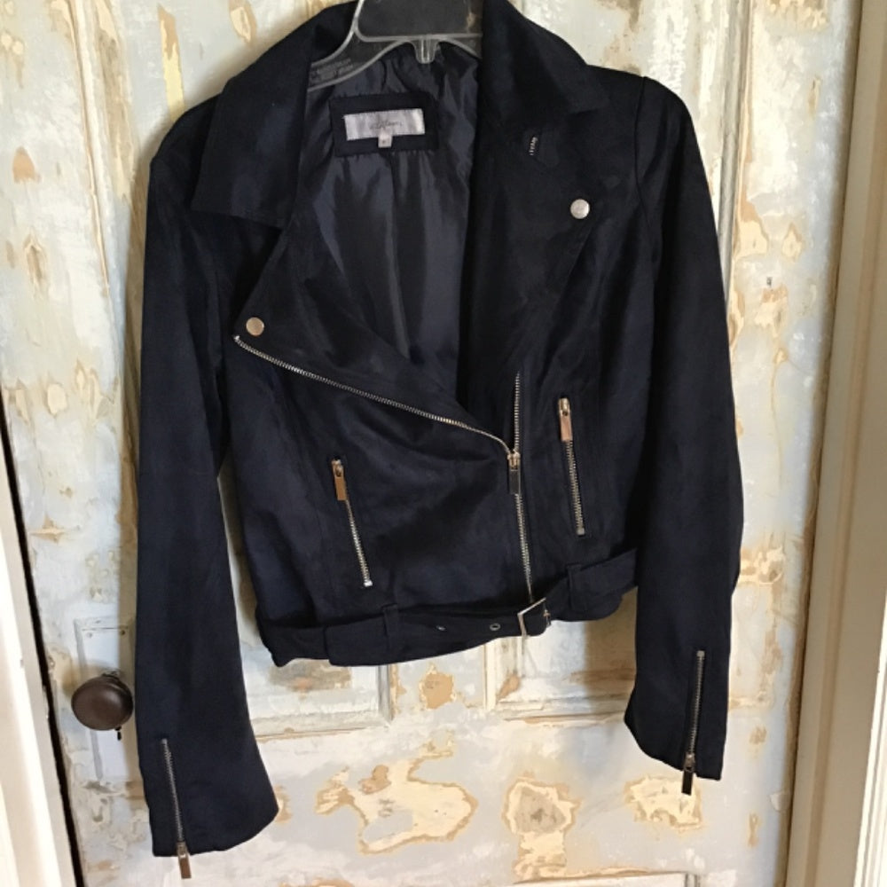 Wildflower dark blue suede zip up jacket Sz S