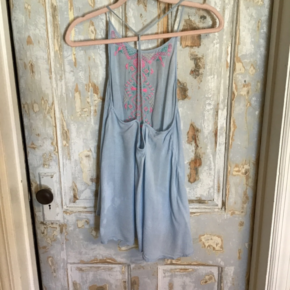 Truth NYC embroidery blue and pink dress Sz L