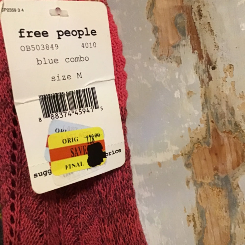 Free People multi color pink yellow blue top Sz M hook and eye corset front