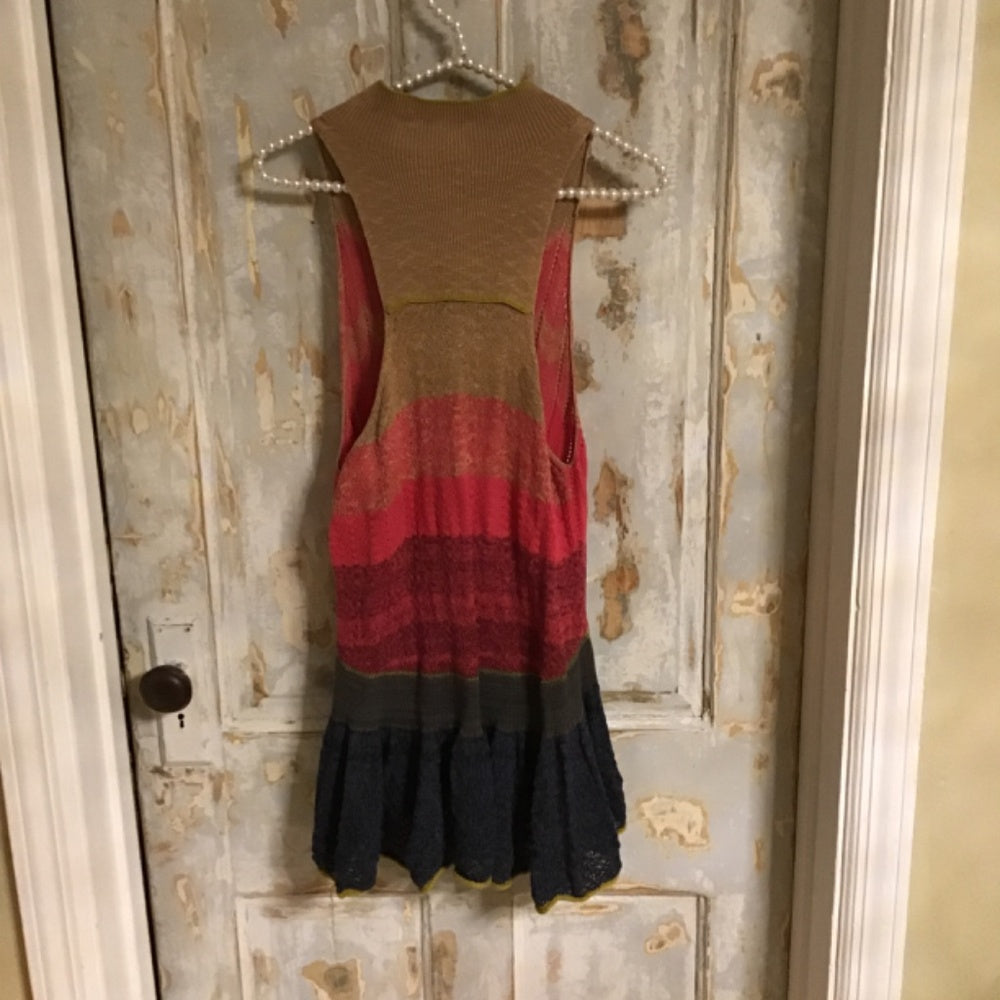 Free People multi color pink yellow blue top Sz M hook and eye corset front