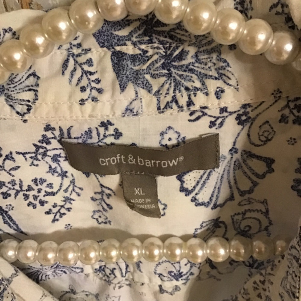 Croft & Barrow blue floral design dress shirt Sz XL