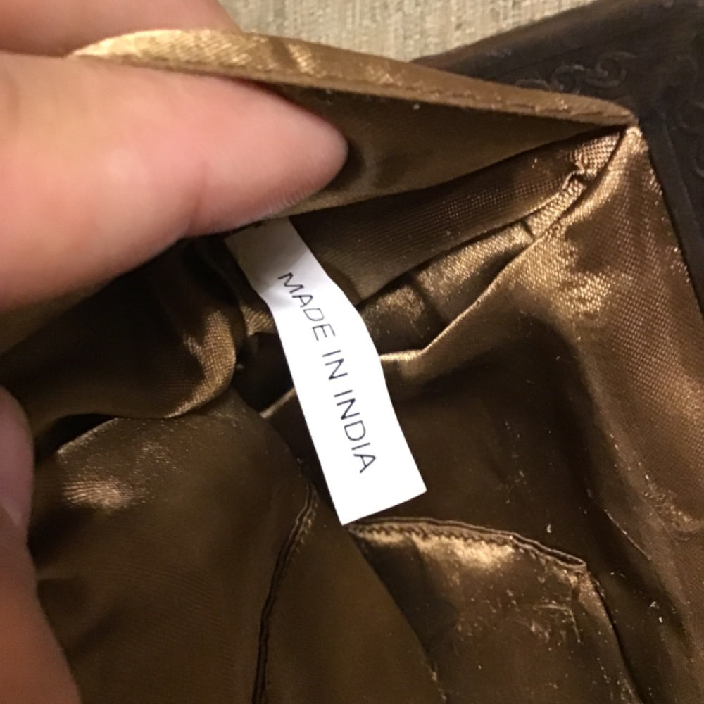 Hand made in India Purse velvet embroidered glass beads sequins Victorian brass