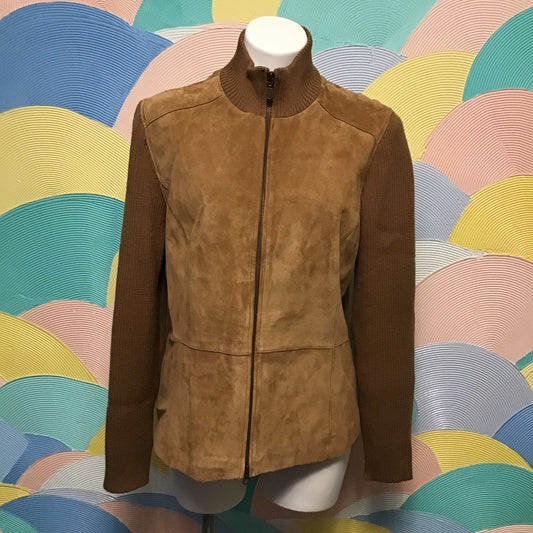 Covington Brown Leather Sweater Jacket Suitable for Spring Winter Fall