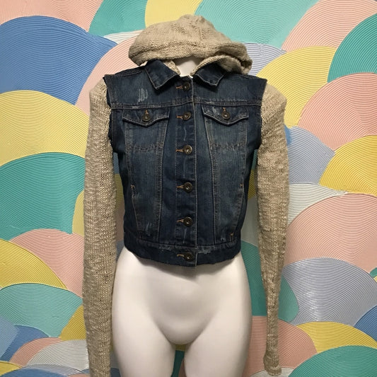 Jean crop Ci Sono Jacket sweater sleeves removable hood size S