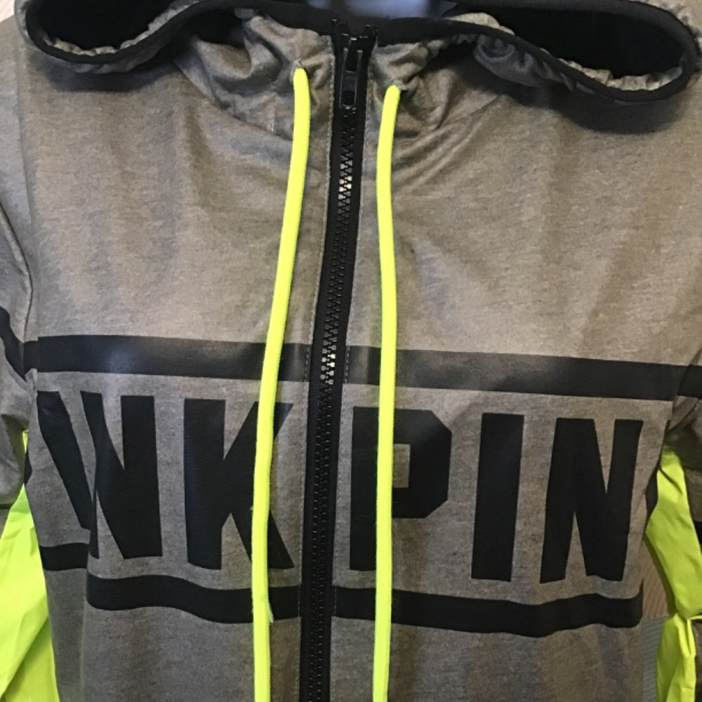 PINK Victoria’s Secret Gray Neon Yellow Accent Running Jacket size XS