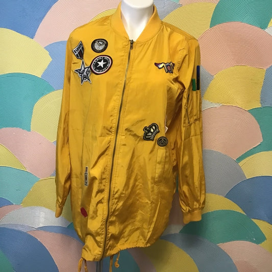 Vintage Glitz Gold Windbreaker With Patches & Pockets sleeve pocket