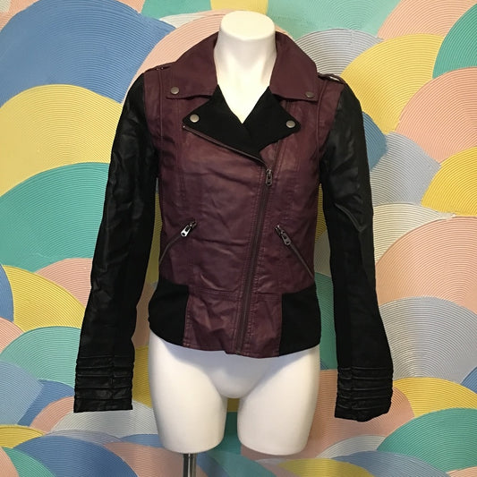 Faux Leather Maroon Bomber Jacket sz M