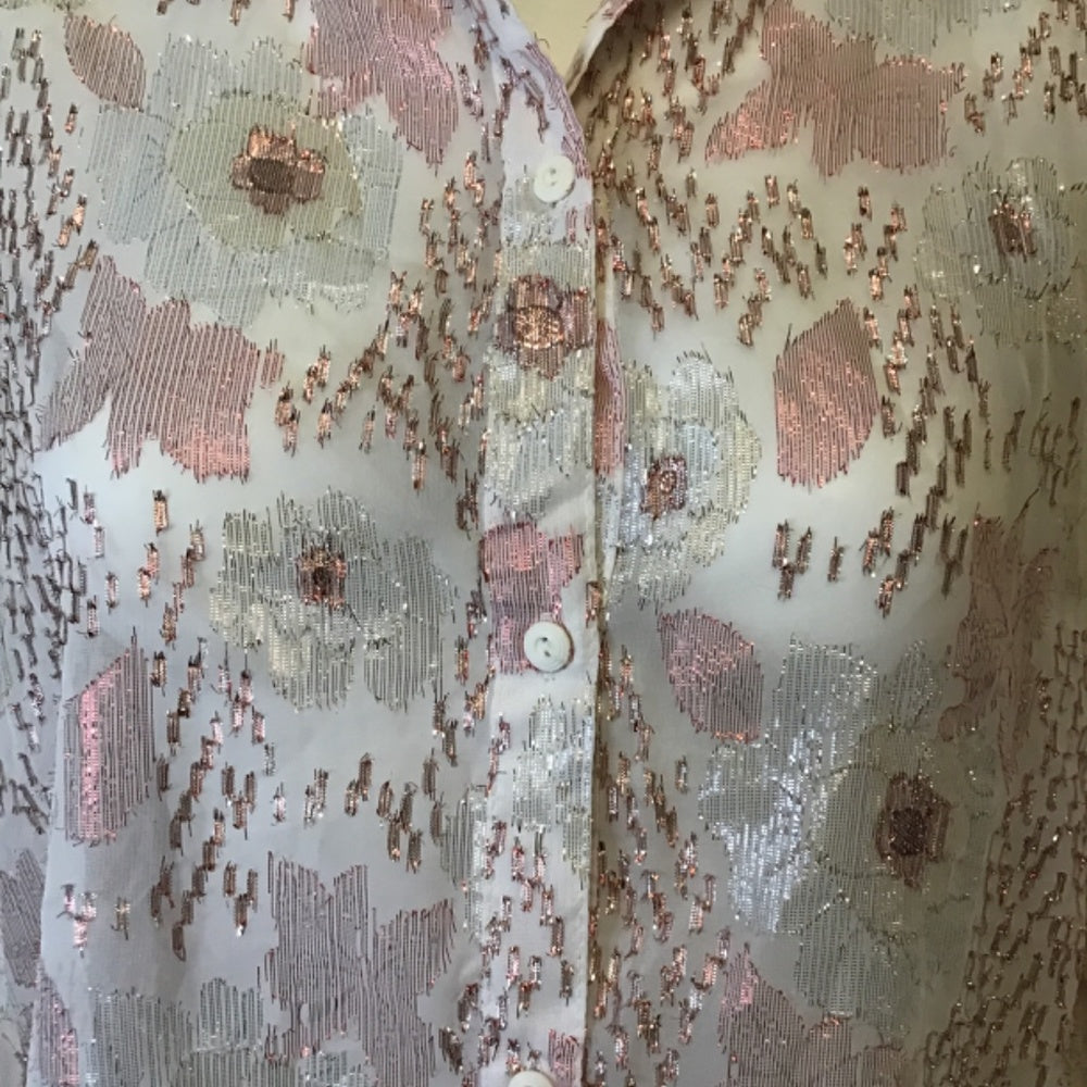 Maurada long sleeve sheer pink silver sparkly Blouse XL