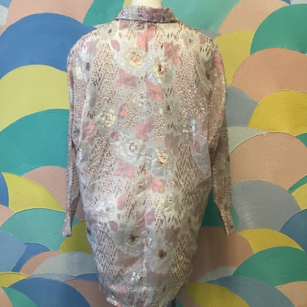 Maurada long sleeve sheer pink silver sparkly Blouse XL
