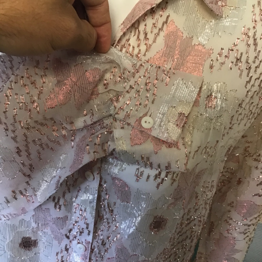 Maurada long sleeve sheer pink silver sparkly Blouse XL