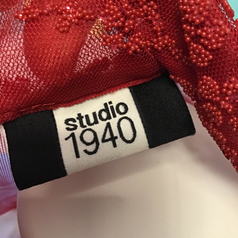 Studio 1940 red long sleeve blouse sparkly flowers and buttons.