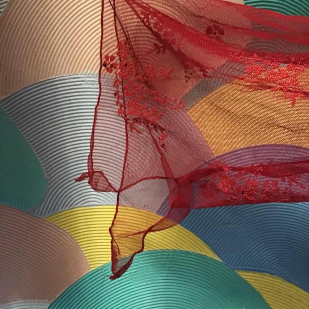 Studio 1940 red long sleeve blouse sparkly flowers and buttons.