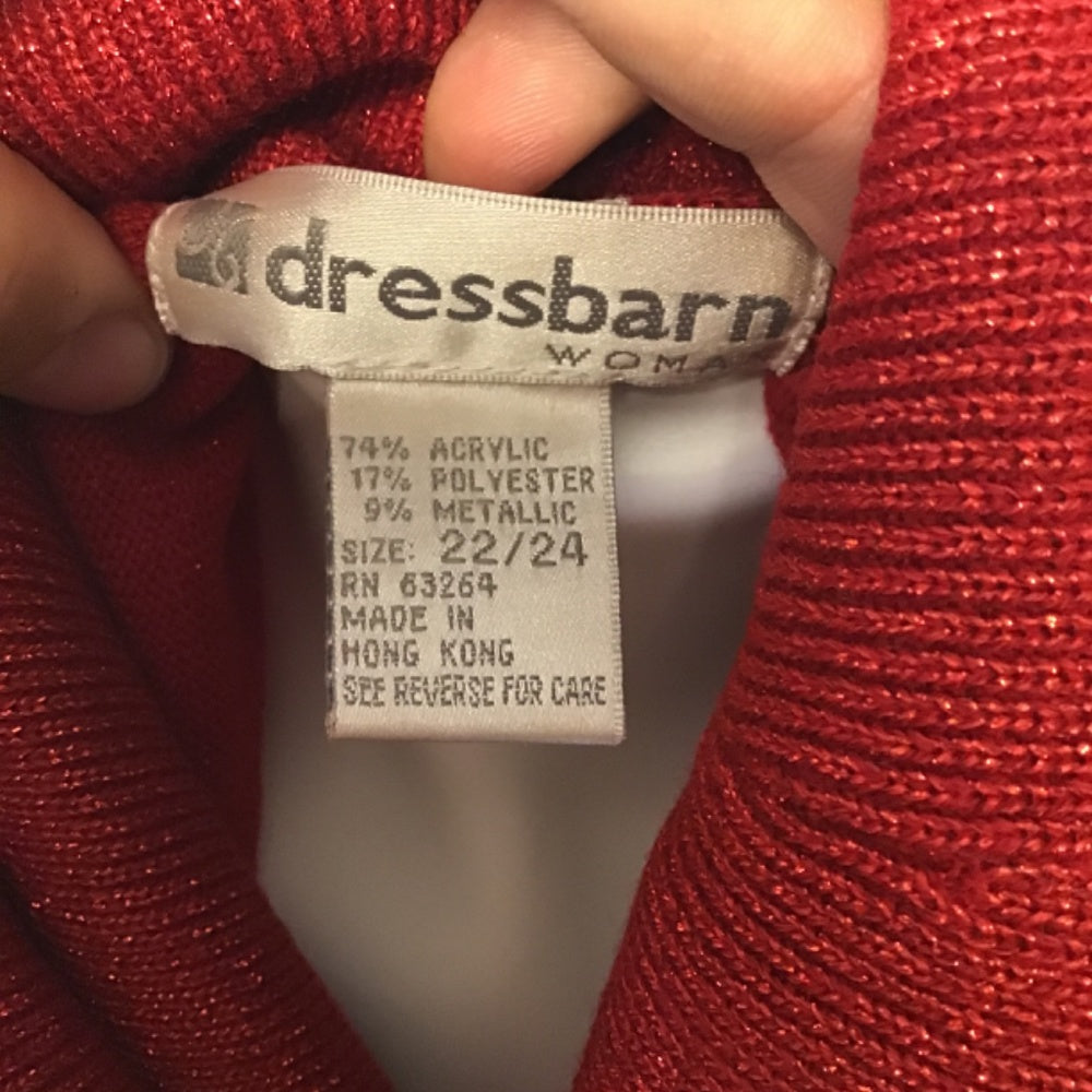 Dressbarn woman red sweater size 22/24 metallic turtle neck