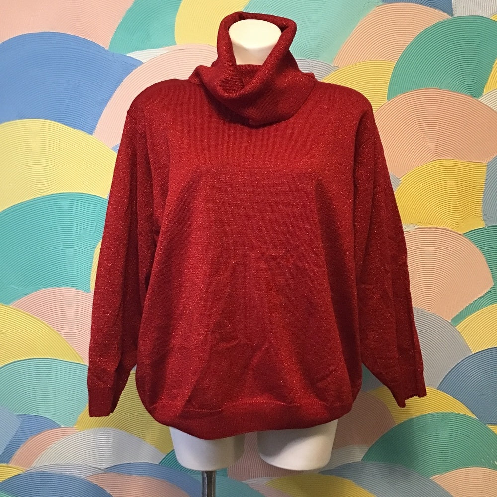 Dressbarn woman red sweater size 22/24 metallic turtle neck