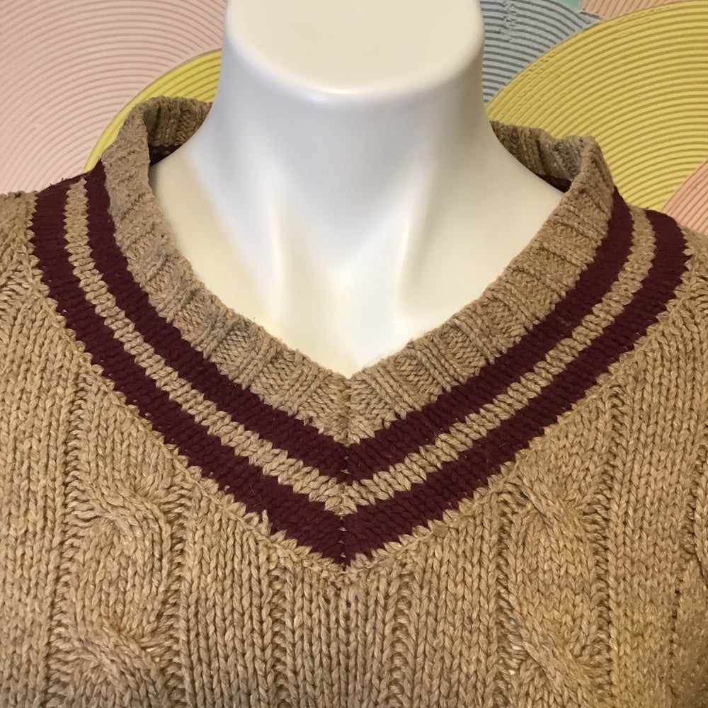 Old Navy FREE HAT ! brown V neck sweater Sz L cotton and wool