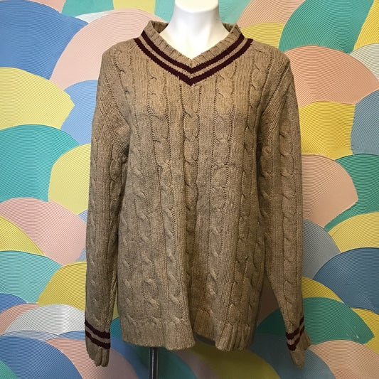 Old Navy FREE HAT ! brown V neck sweater Sz L cotton and wool
