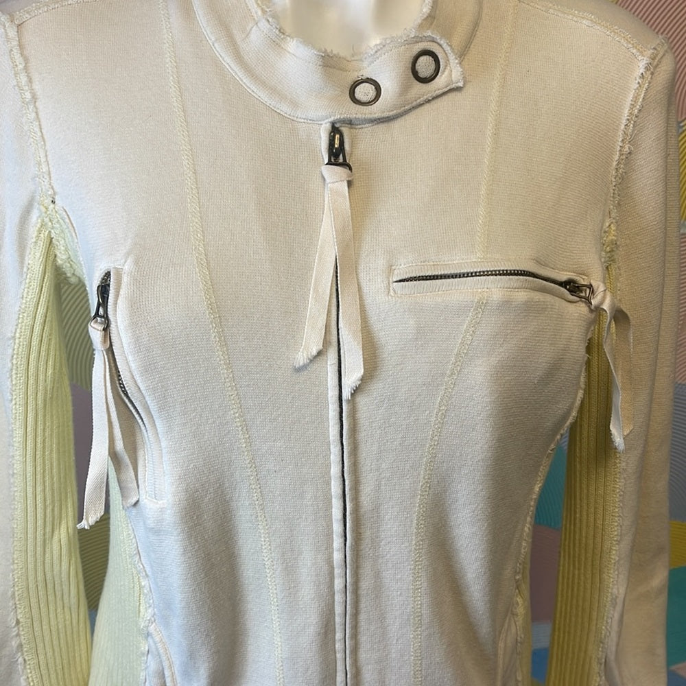 Free People  Zip up Jacket szM white and yellow asymmetric