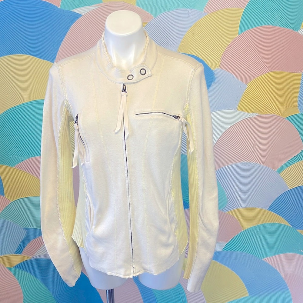 Free People  Zip up Jacket szM white and yellow asymmetric