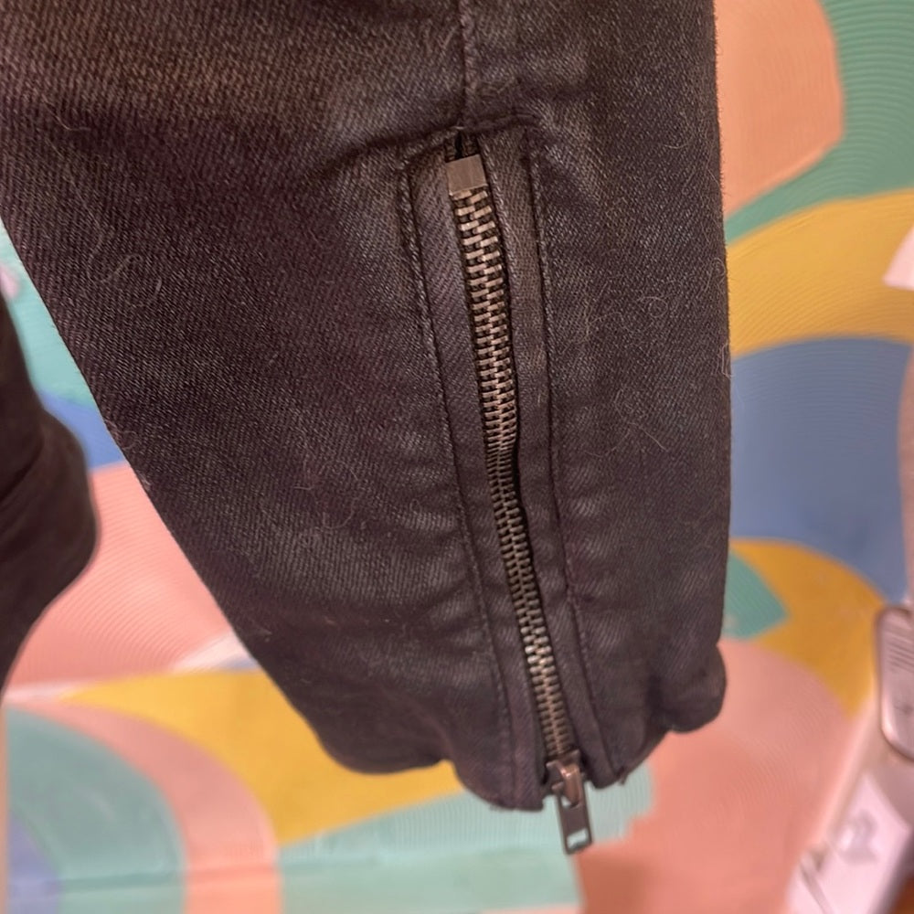 Free People Black vegan Leather denim Jacket with Shawl worn two ways sz2