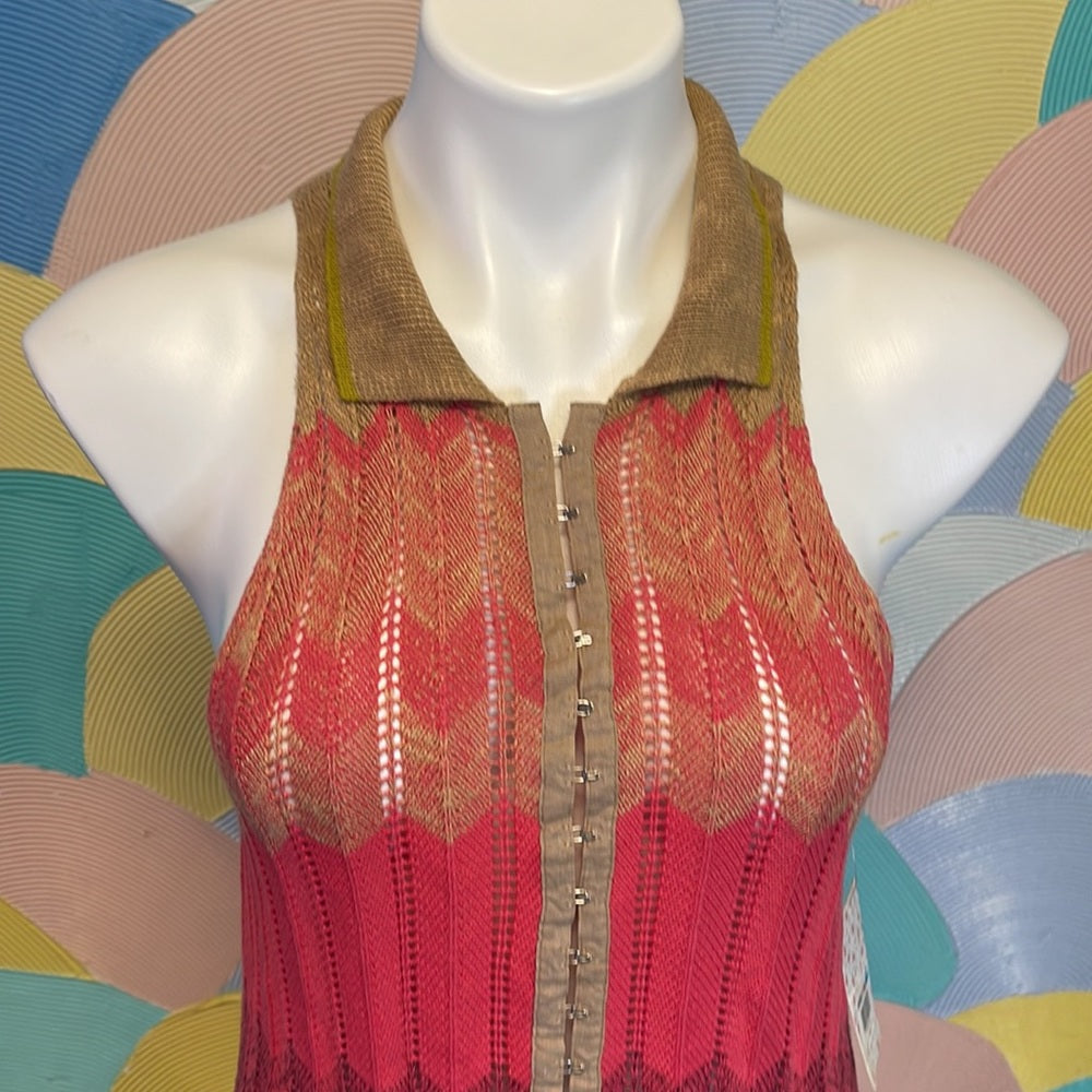 Free People multi color pink yellow blue top Sz M hook and eye corset front