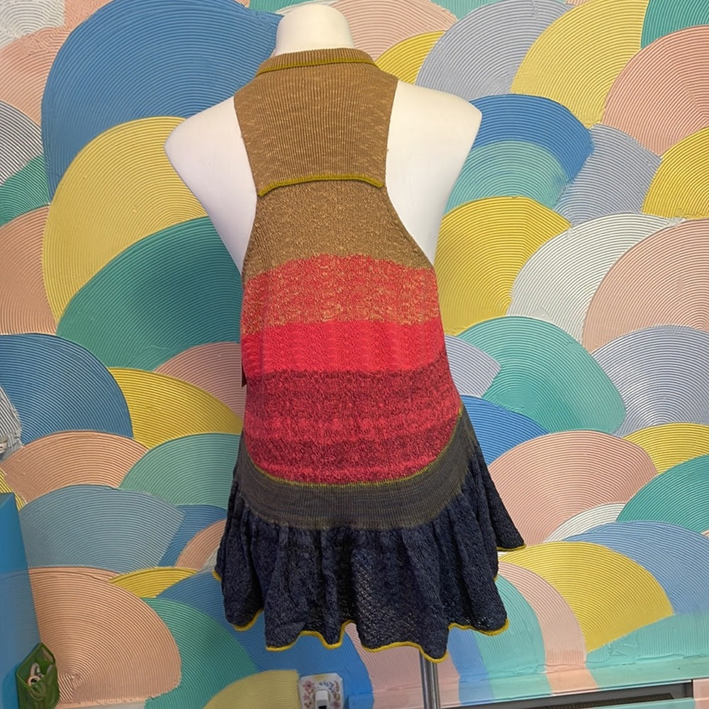 Free People multi color pink yellow blue top Sz M hook and eye corset front