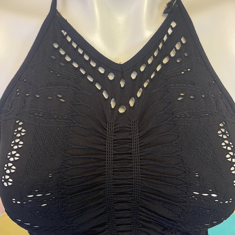 Free People Fun Halter Tassel Black Crop Top sizeM