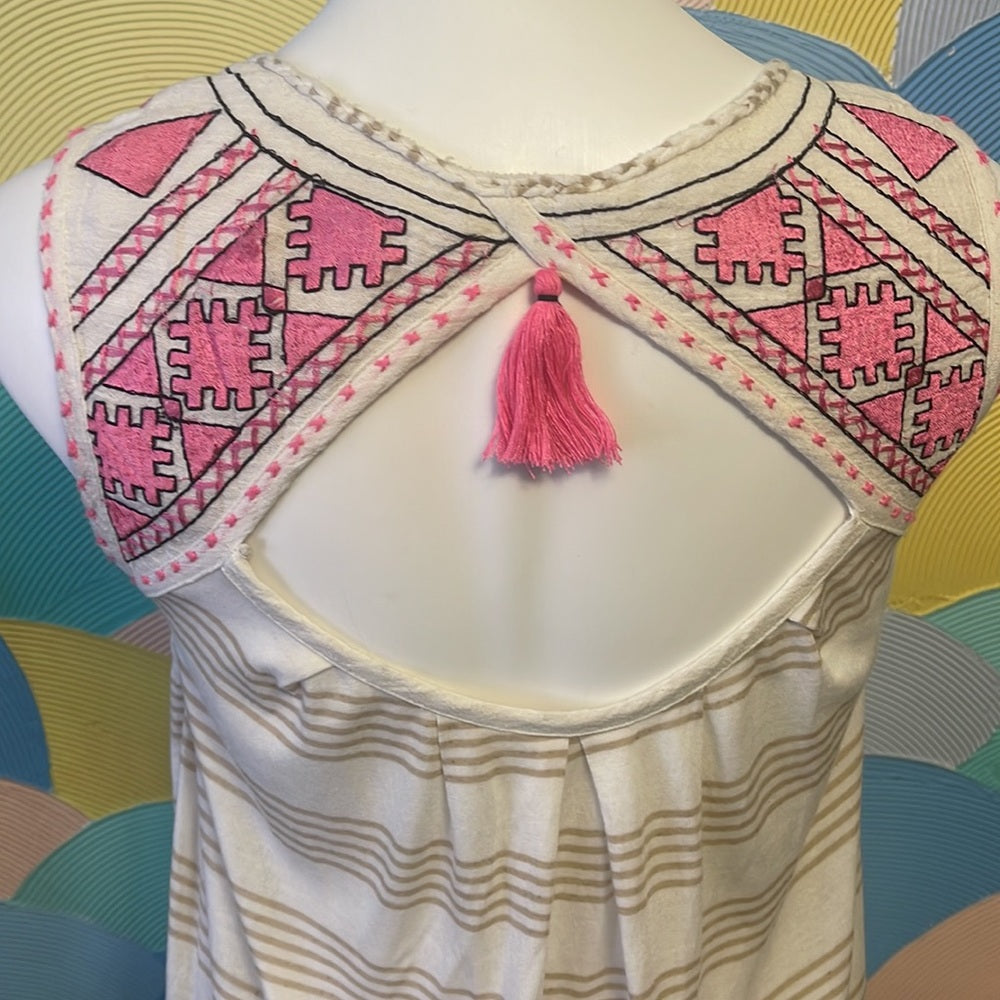 Free people NWT dress Embroidered pink coverup tan and white strips small