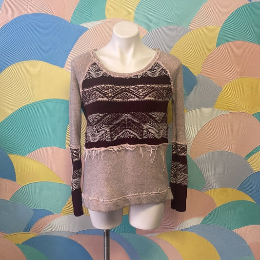 Free People Beautiful Thick Knit maroon and grey Sweater S