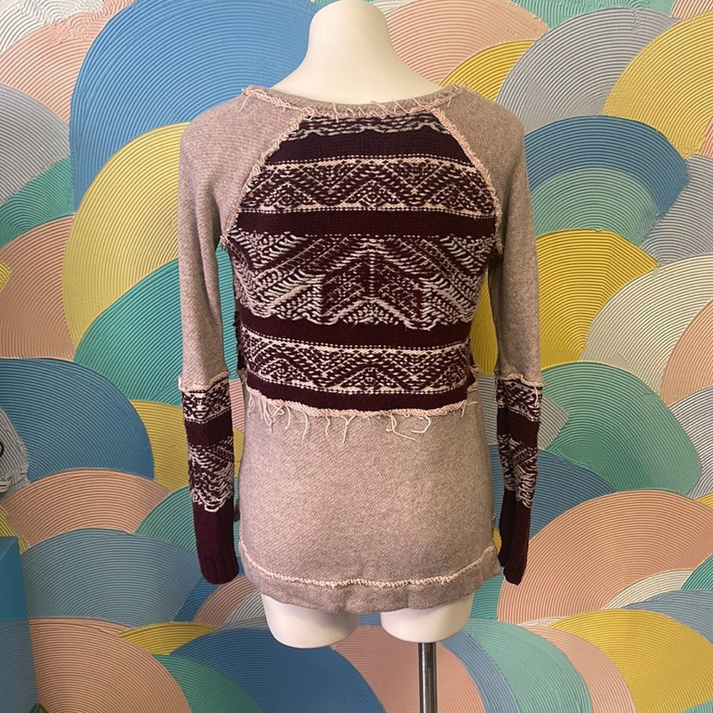 Free People Beautiful Thick Knit maroon and grey Sweater S