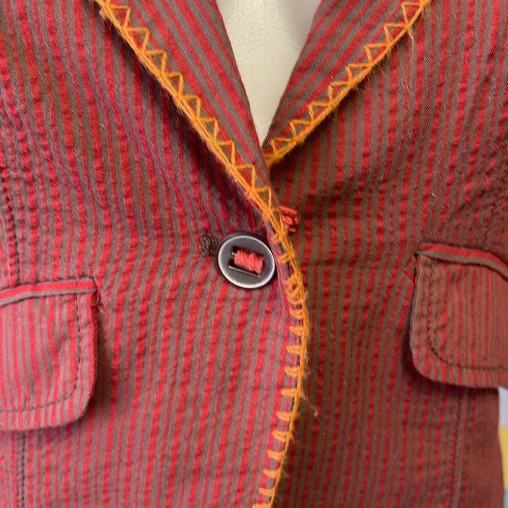 Free people Rare crop jacket Sz 6 pockets red and tan stripes w/orange stitching