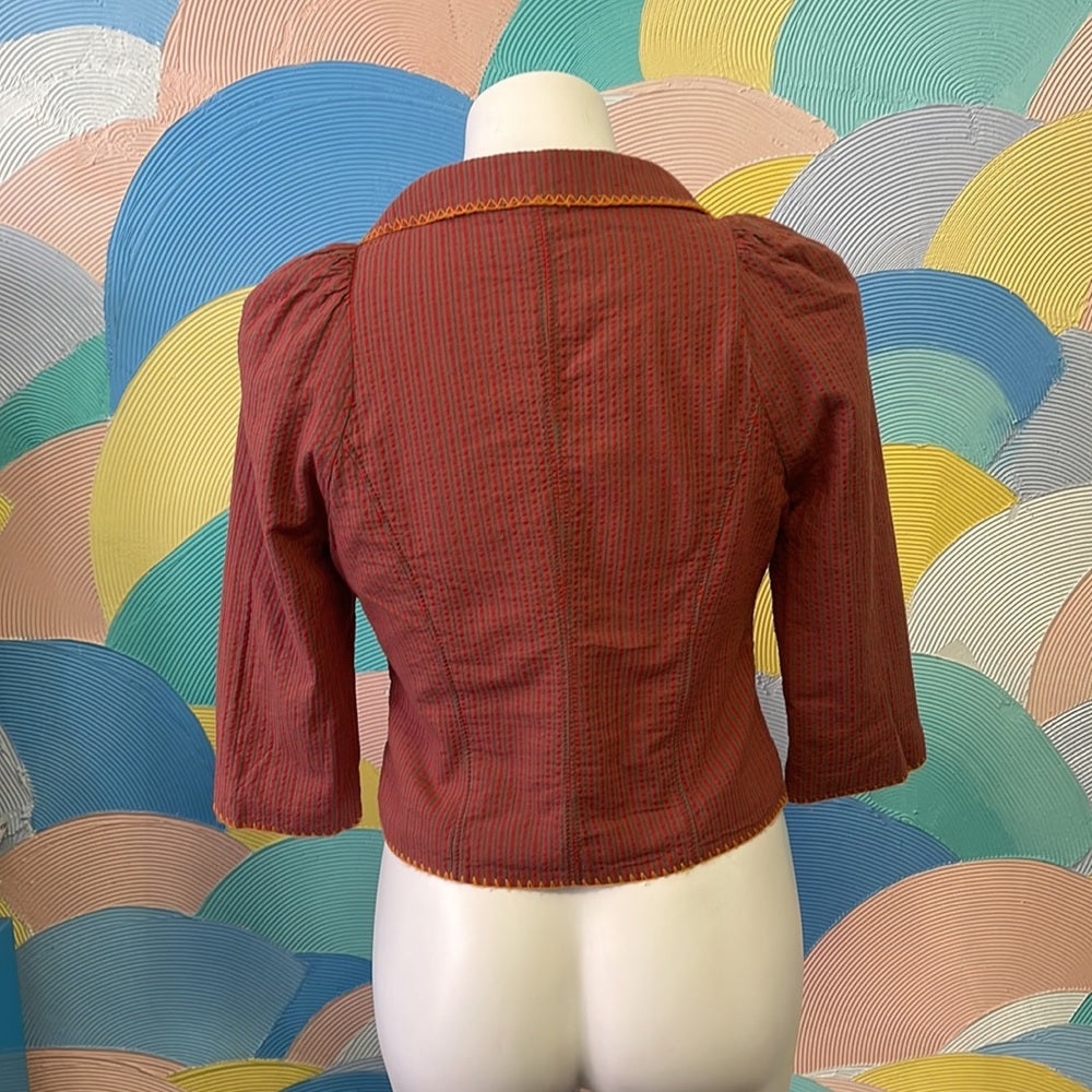 Free people Rare crop jacket Sz 6 pockets red and tan stripes w/orange stitching