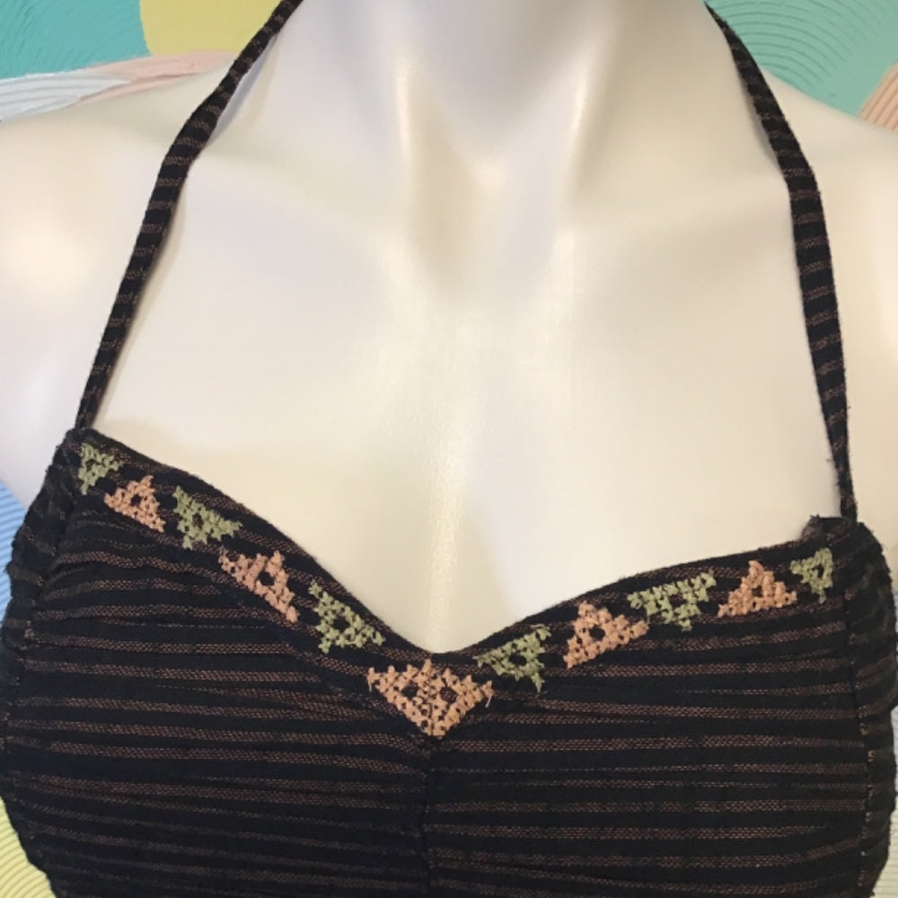 🎀 Free People Fun Floral Striped Halter Top XS