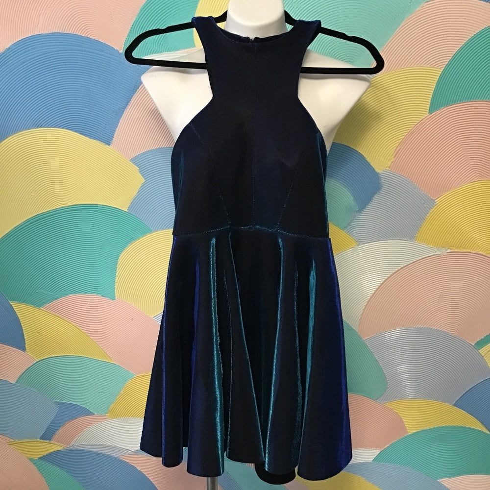 Silence+Noise Shiny Chromatic Blue Halter Dress XS