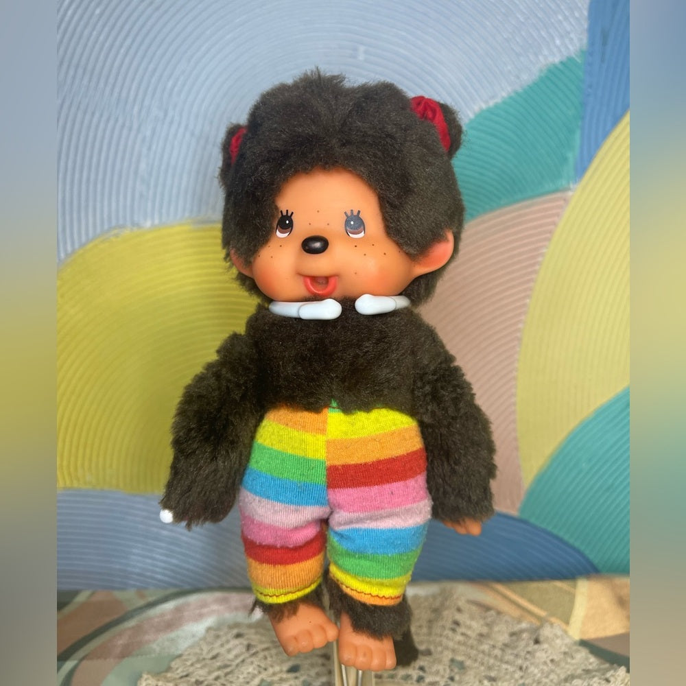 Sekiguchi Monchhichi Doll With Rainbow Pants Collectable Toy 80 vintage