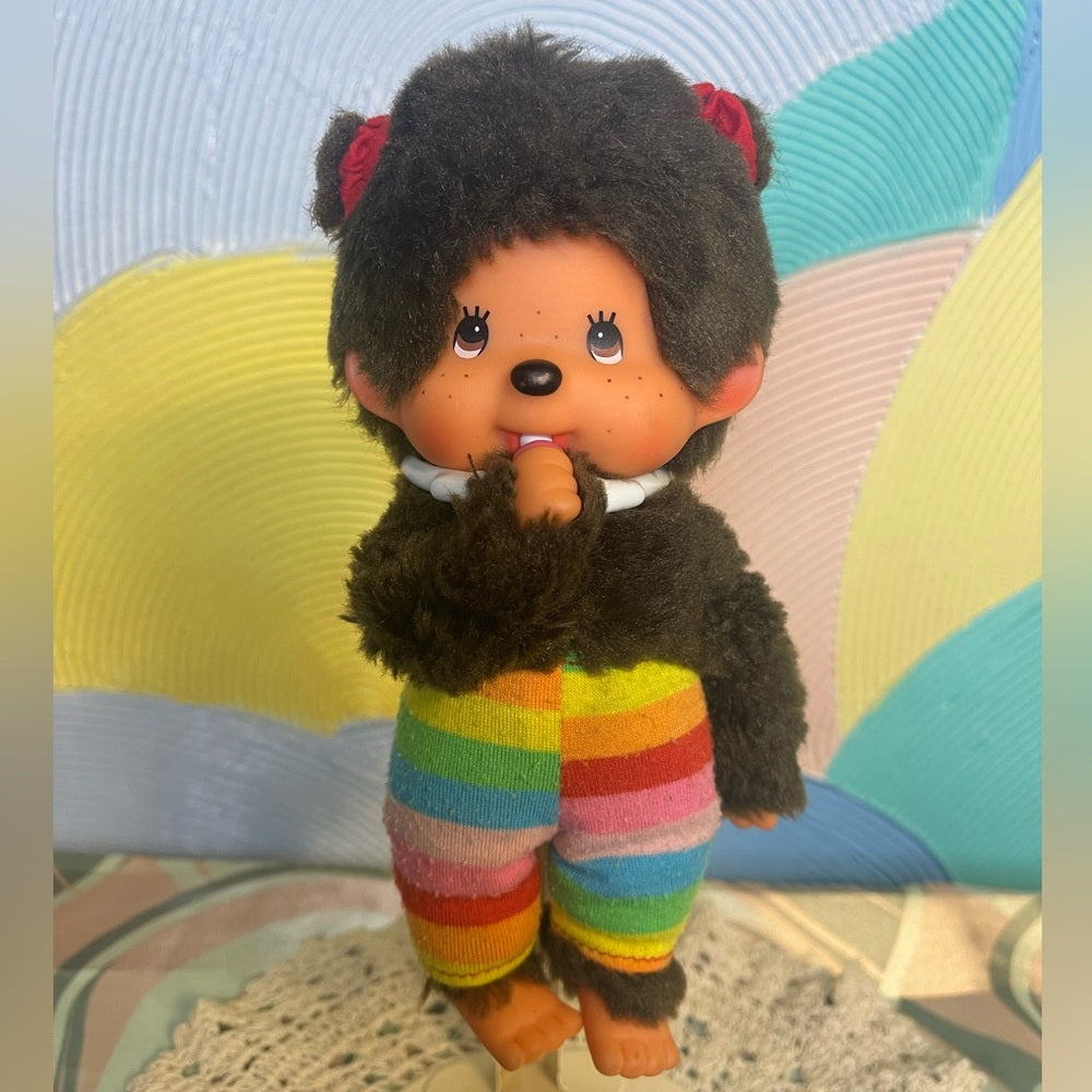 Sekiguchi Monchhichi Doll With Rainbow Pants Collectable Toy 80 vintage