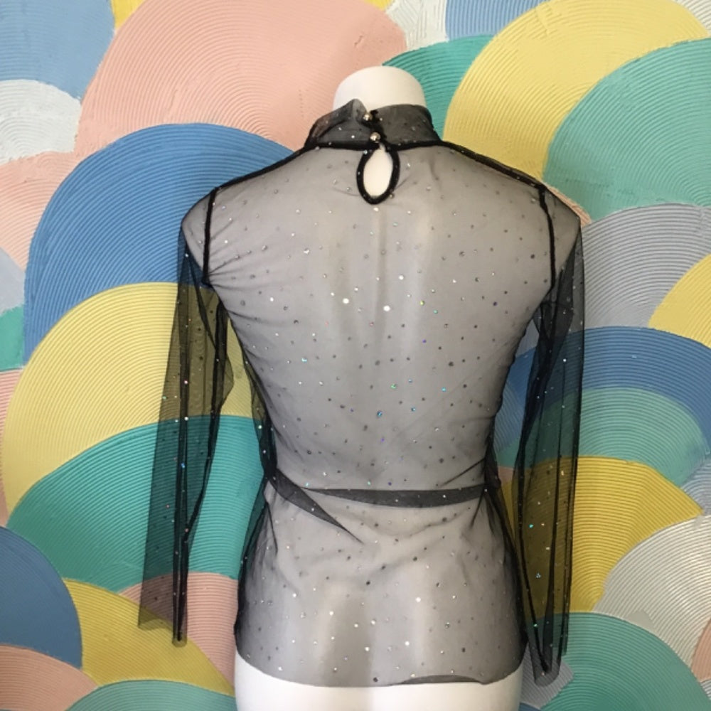 Transparent long sleeve turtleneck top