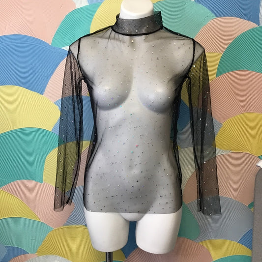 Transparent long sleeve turtleneck top