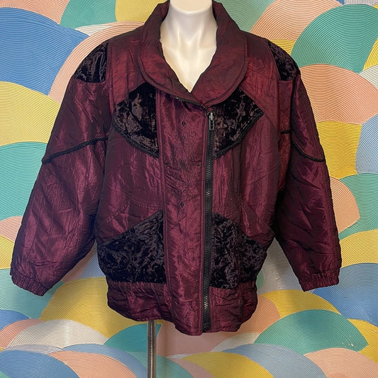 Vintage maroon International Outerwear velvet bomber jacket Sz M
