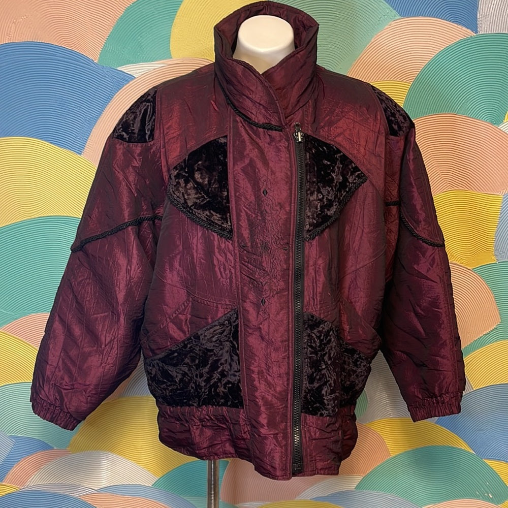 Vintage maroon International Outerwear velvet bomber jacket Sz M