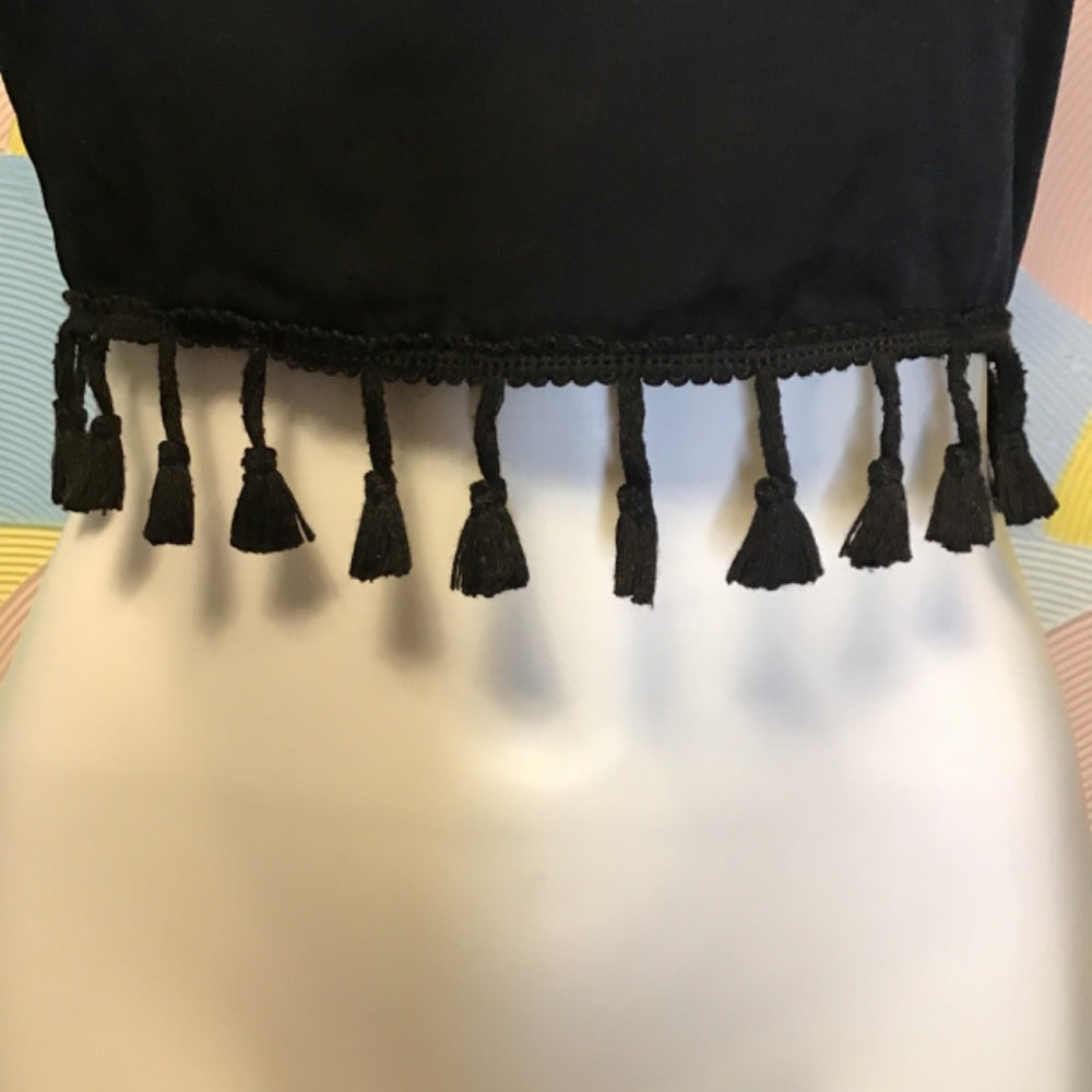 Solaris style Strappy Tassel Black Crop Top M