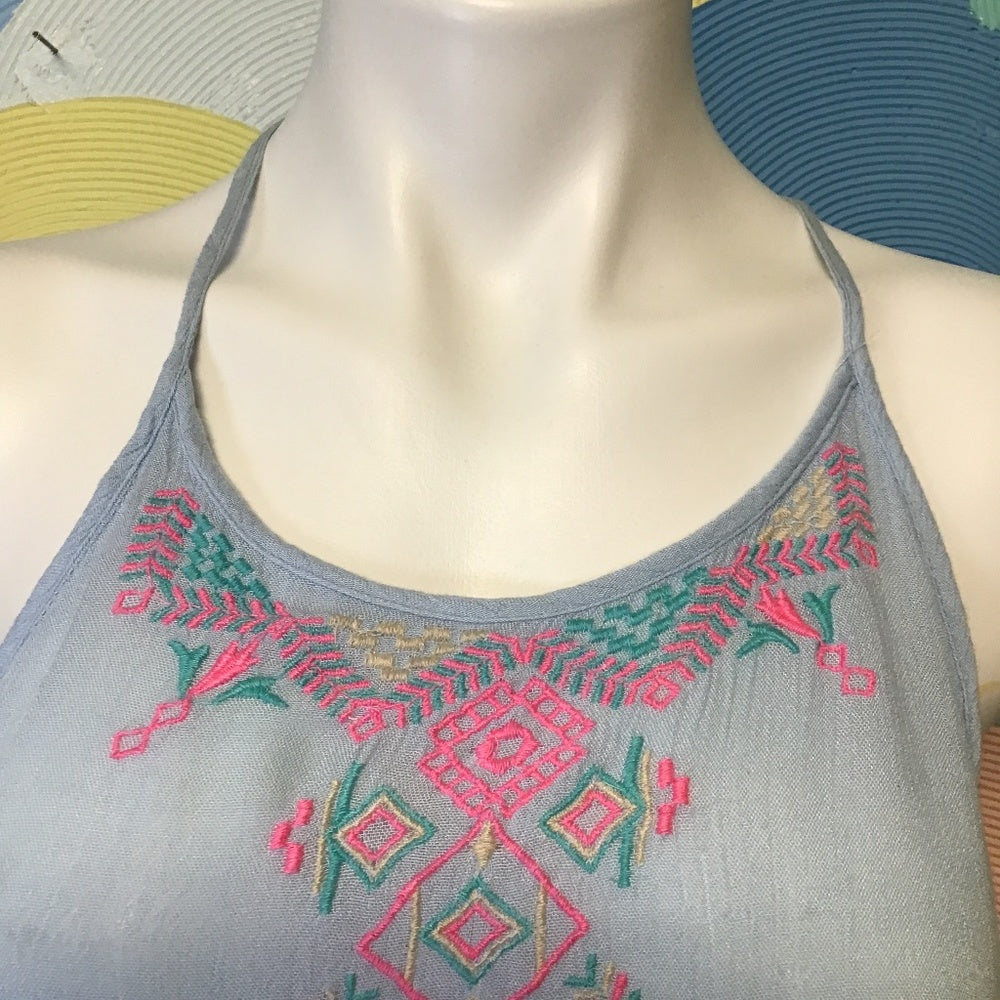 Truth NYC embroidery blue and pink dress Sz L