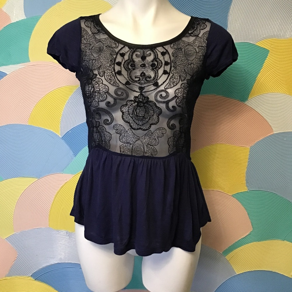 American Eagle dark blue embroidered glass beads dress Sz XS