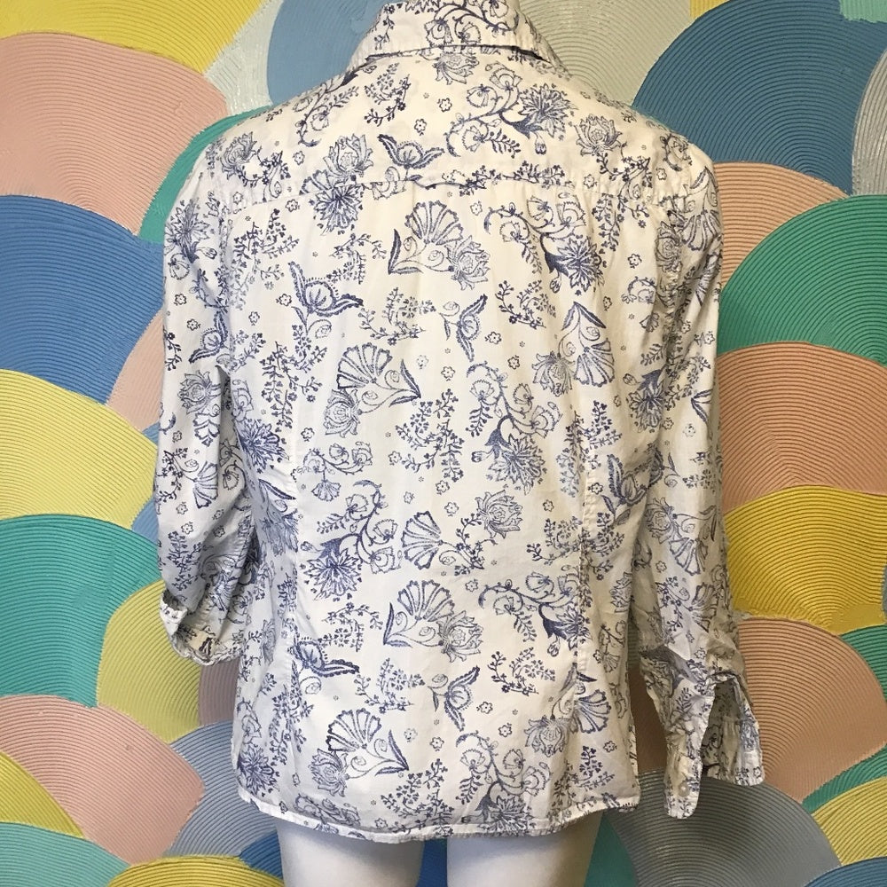 Croft & Barrow blue floral design dress shirt Sz XL
