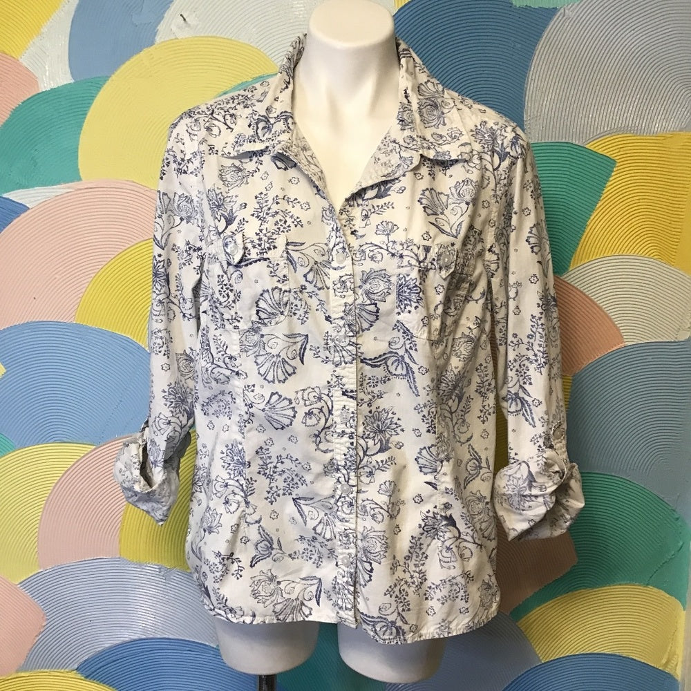 Croft & Barrow blue floral design dress shirt Sz XL