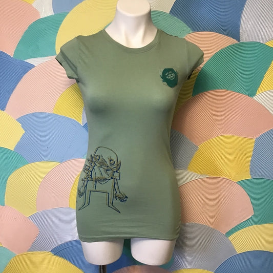 Mossimo supply Silk screen handmade one of a kind green tee with design Sz M