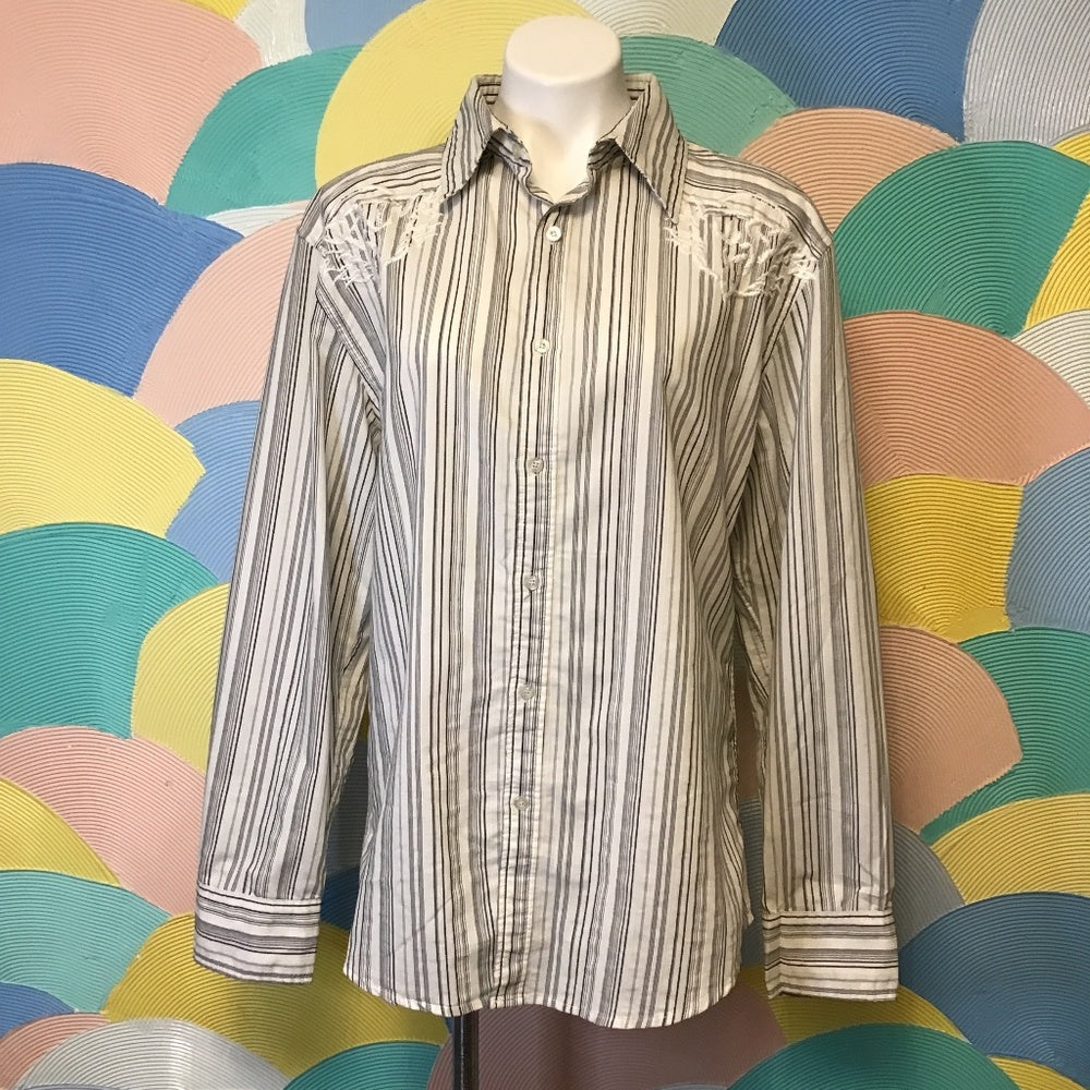Roar grey/ blue dress men shirt Sz L